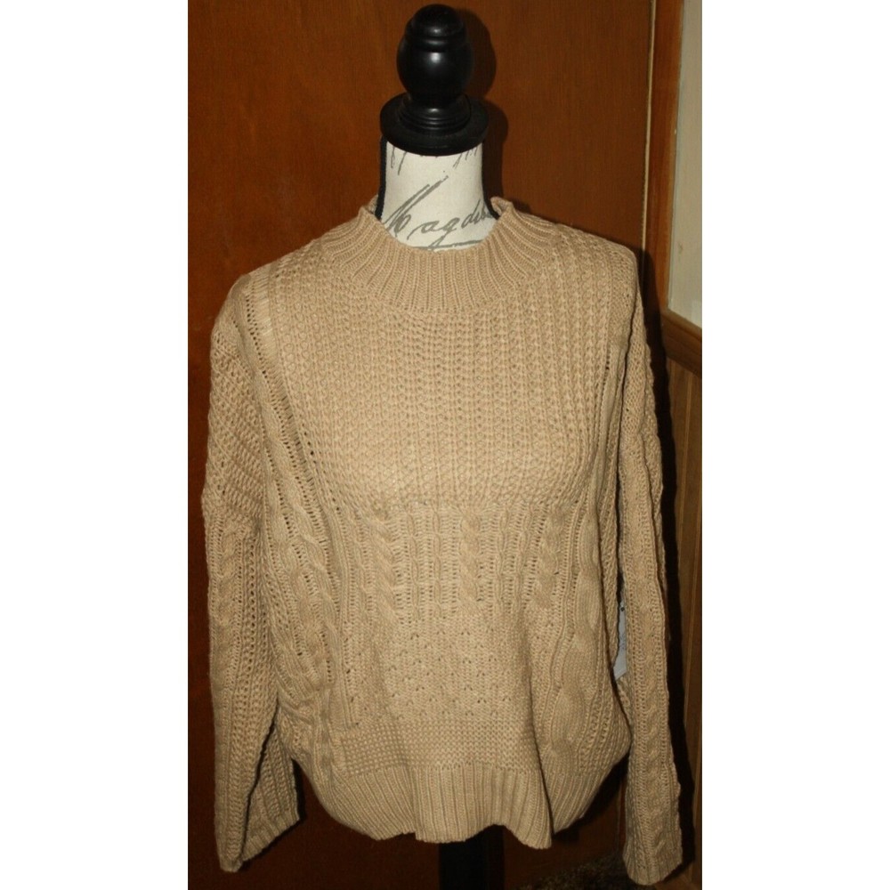 Time And Tru Patchwork Mock Neck Tan Sweater Sz XL 16/18 NWT